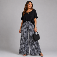 Fine Leopard Elasticated Waist Palazzo Trousers