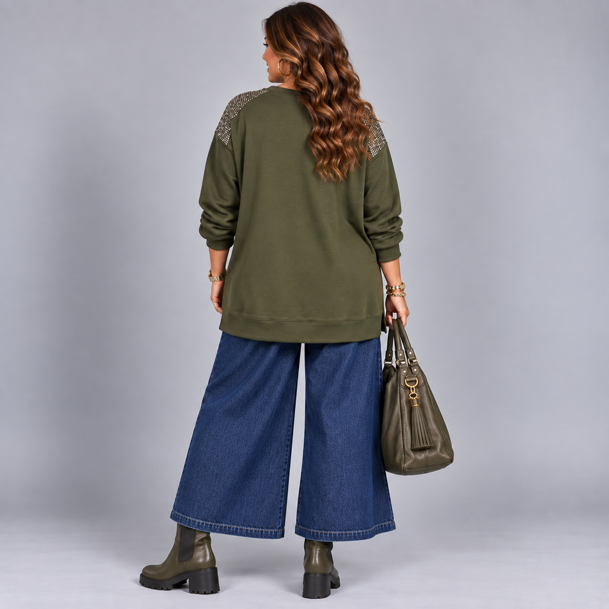 Camo Print Top / Sweatshirt with Sequin Shoulders