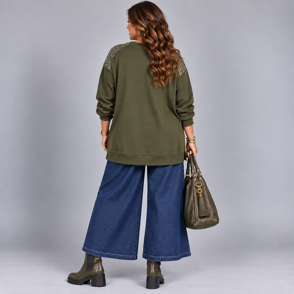 Camo Print Top / Sweatshirt with Sequin Shoulders