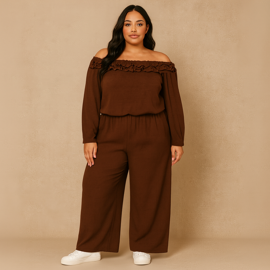 Ruffled-Neck Top & Palazzo Trousers Set