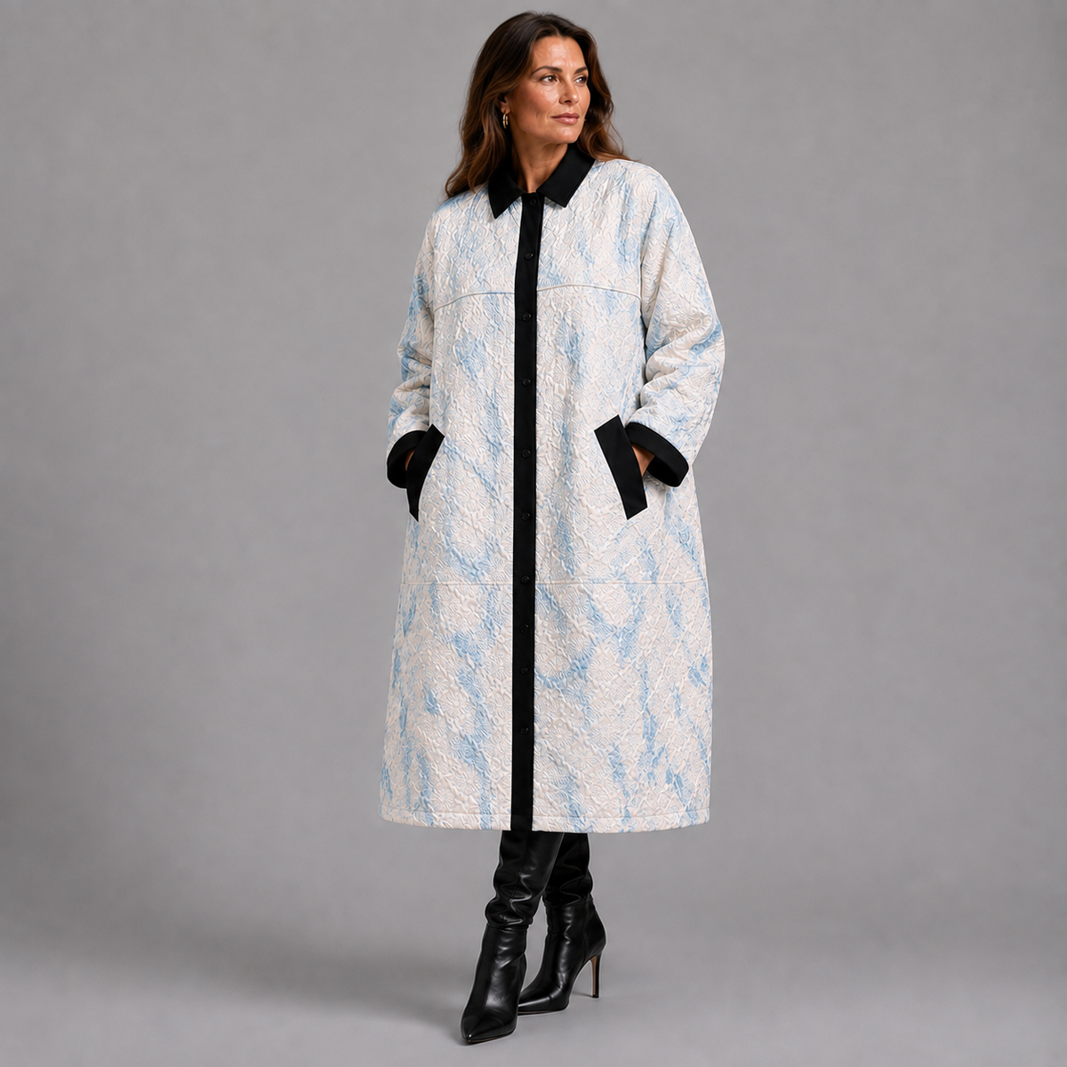 Luxury Embossed Fully Lined Lightweight Midi Coat