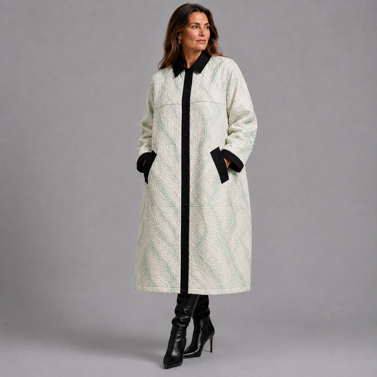Luxury Embossed Fully Lined Lightweight Midi Coat