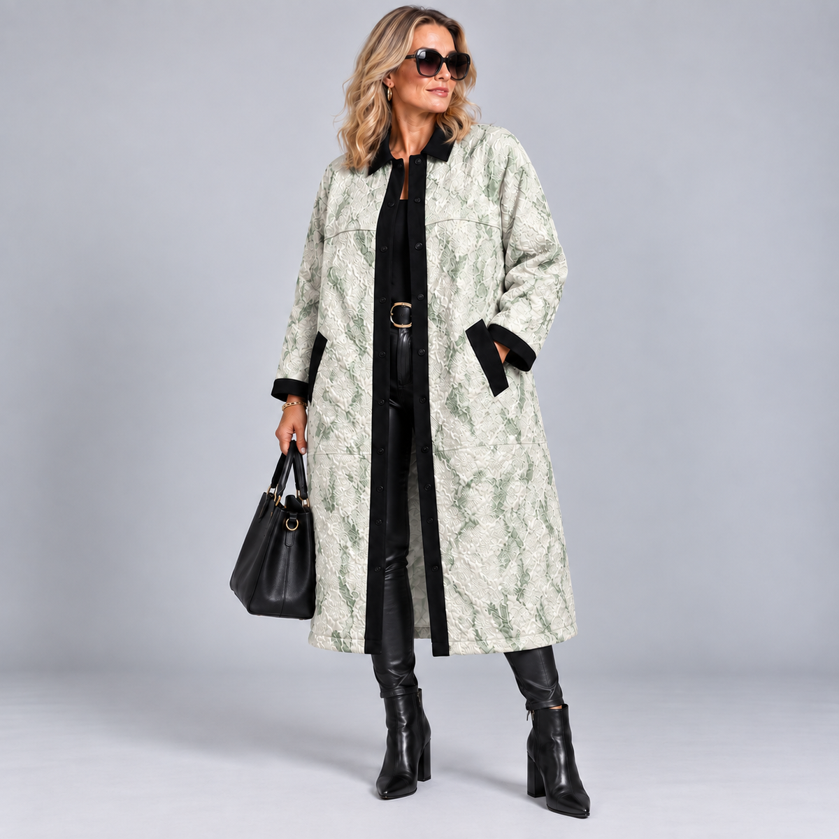 Luxury Embossed Fully Lined Lightweight Midi Coat