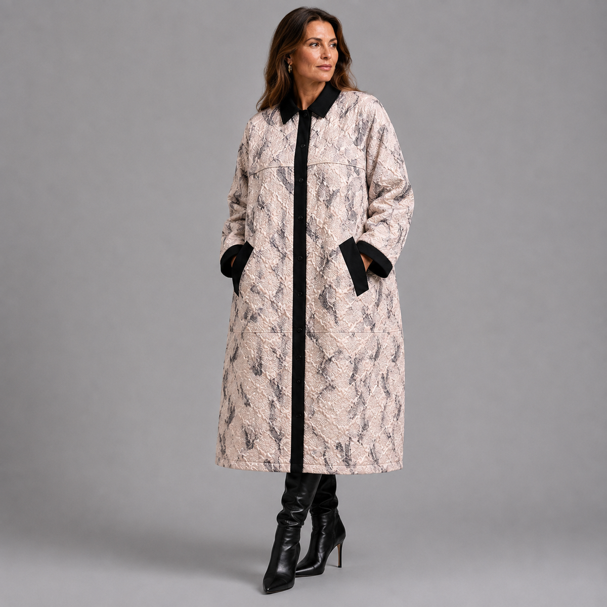 Luxury Embossed Fully Lined Lightweight Midi Coat
