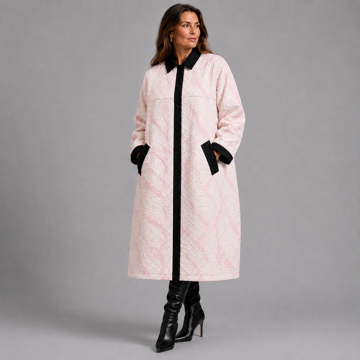 Luxury Embossed Fully Lined Lightweight Midi Coat