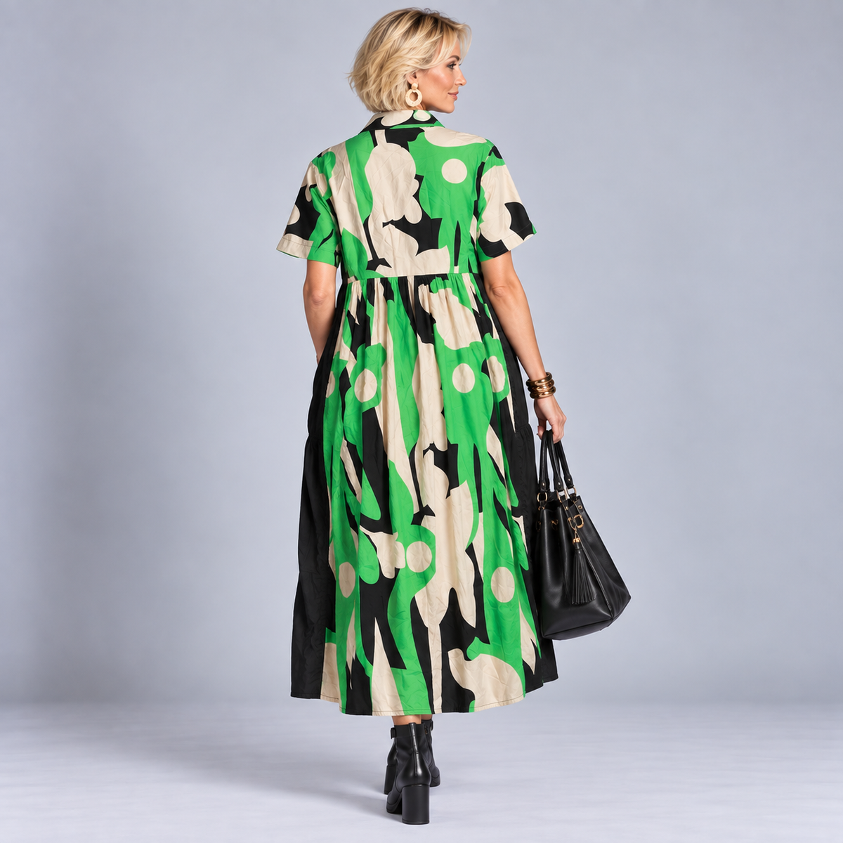 Stone Green & Black Shirt Dress with Pockets
