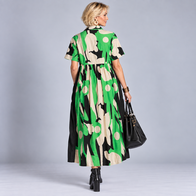 Stone Green & Black Shirt Dress with Pockets