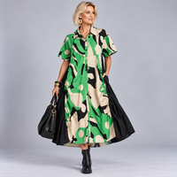 Stone Green & Black Shirt Dress with Pockets