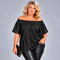 Bardot Off Shoulder Trumpet Sleeve Sparkly Top
