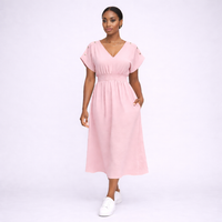 V Neck Elastic Waist Pocket Maxi Dress