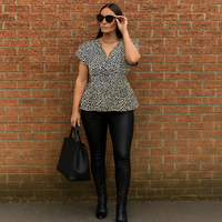 V Neck Smocked Elastic Waist Peplum Blouse