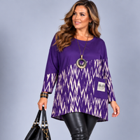Heavy Cotton 3/4 Sleeve Long Top / Sweatshirt with Zig Zag Print