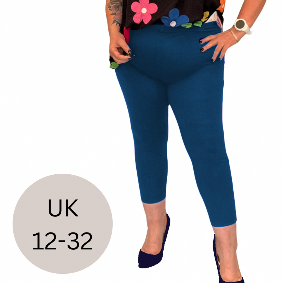 ROCKTHOSECURVES 3/4 CAPRI LEGGINGS SOFT STRETCHY HIGH WAISTTEAL / UK 12-14