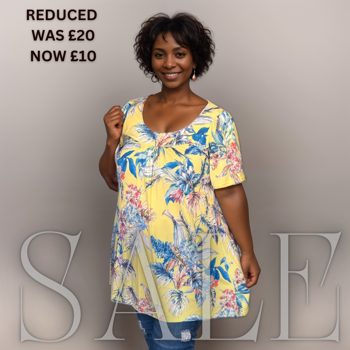 ROCKTHOSECURVES YELLOW FLORAL SHORT SLEEVE FITTING SMOCK TOP