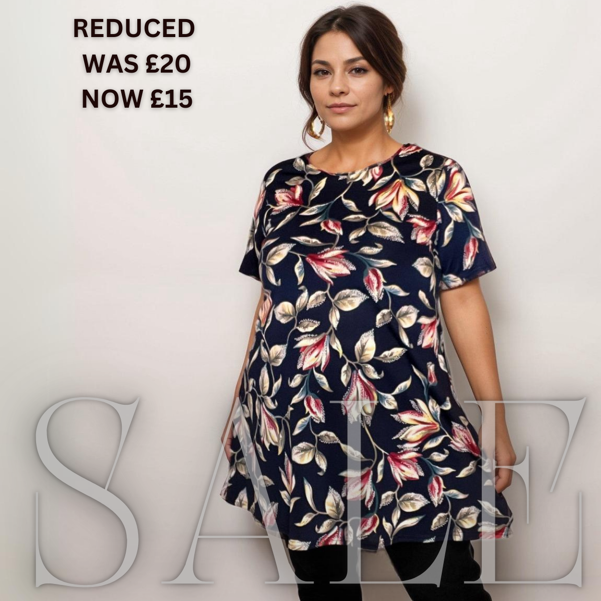 ROCKTHOSECURVES NAVY BLUE LEAF PRINT SHORT SLEEVE SWING TOP