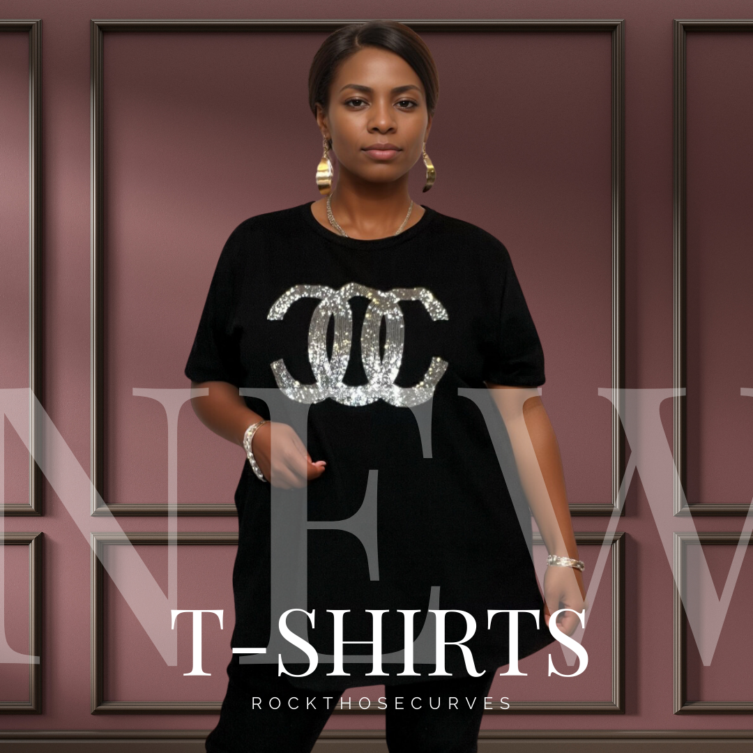 ROCKTHOSECURVES STUDDED SHORT SLEEVE COTTON T-SHIRT LONGER LENGTH