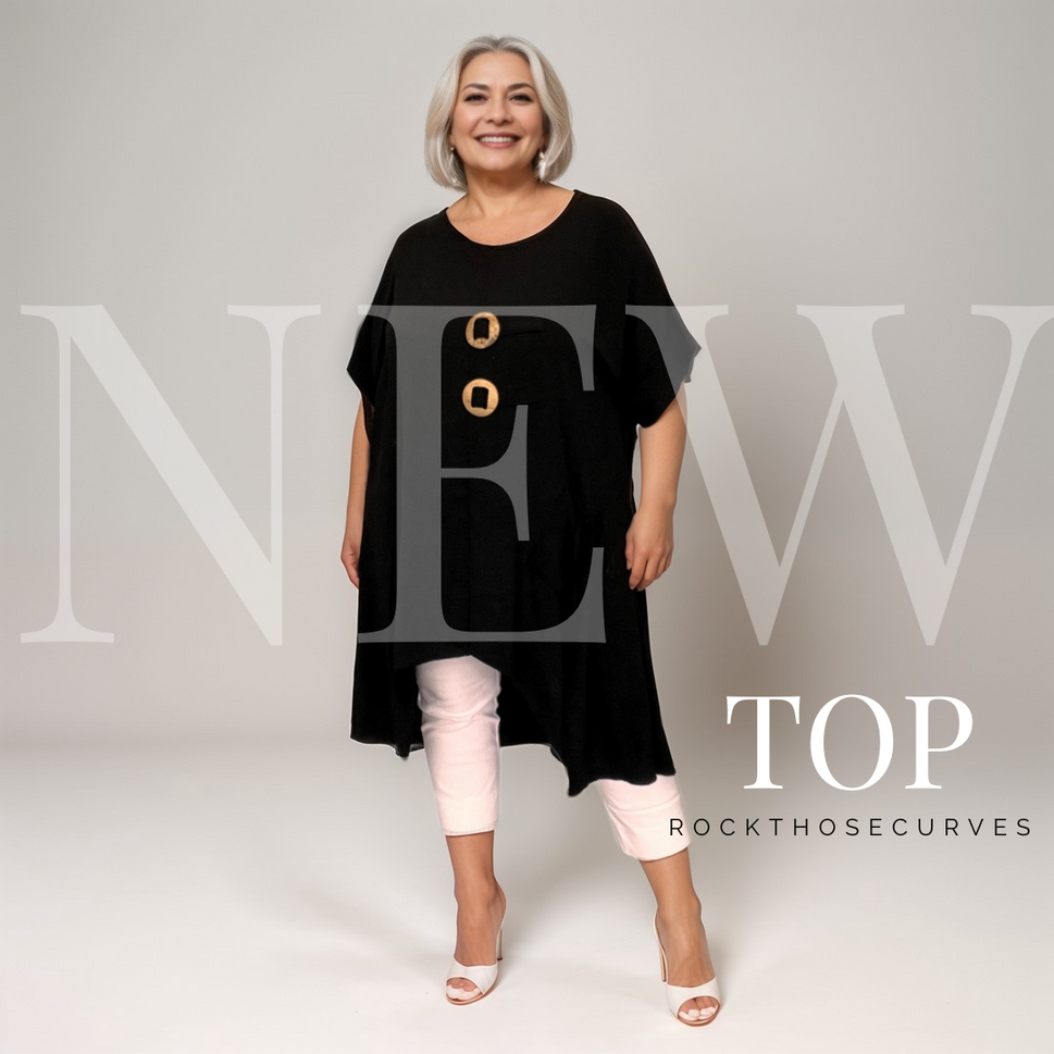 ROCKTHOSECURVES CUT OUT HEM LONG LENGTH BUTTON TOPBLACK / UK 12-14