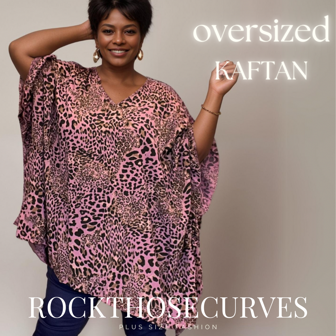 ROCKTHOSECURVES OVERSIZED ANIMAL PRINT V NECK COTTON BLOUSE KAFTAN