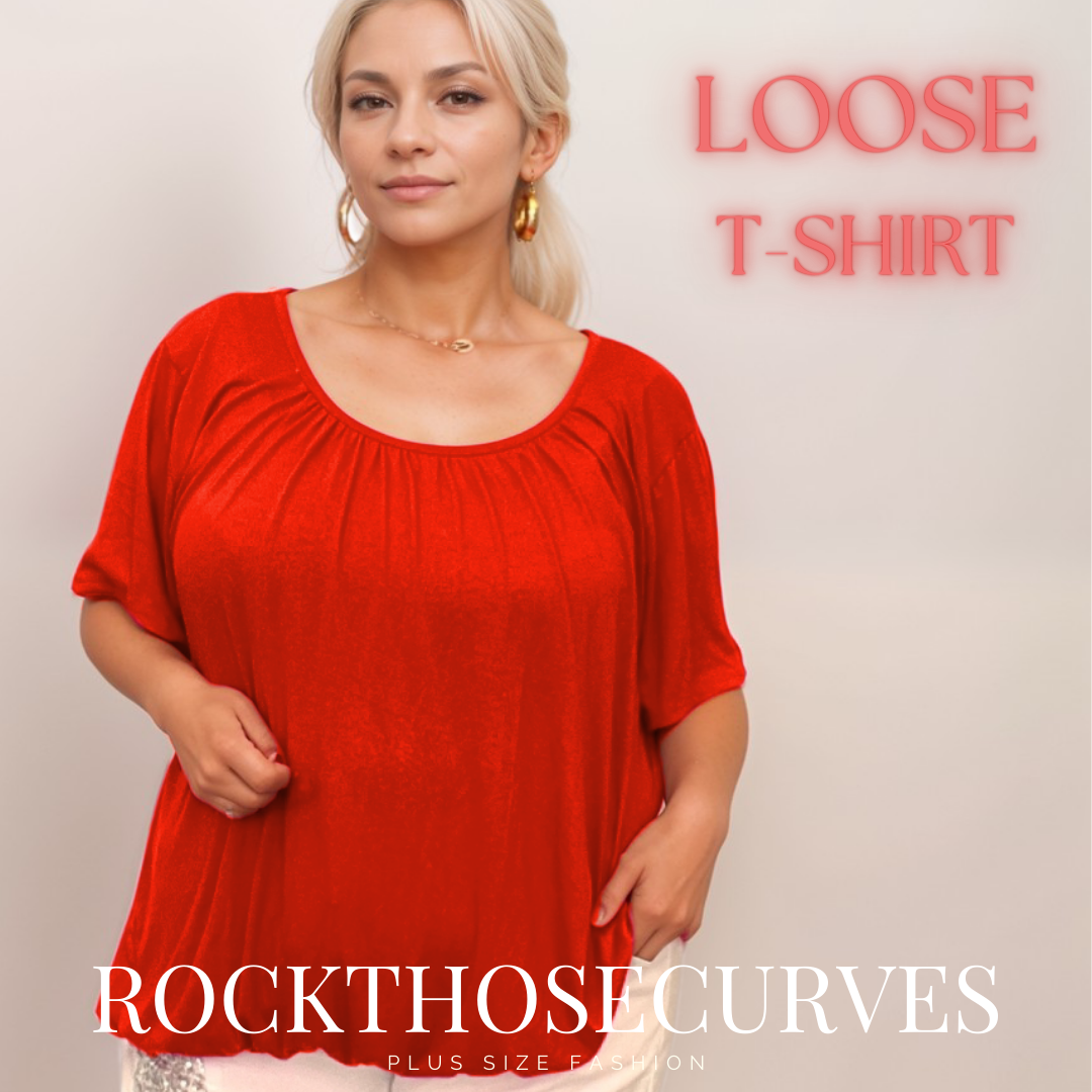 ROCKTHOSECURVES SHORT SLEEVE PLAIN T-SHIRT / TOP WITH ELASTICATED WAIST AND NECK