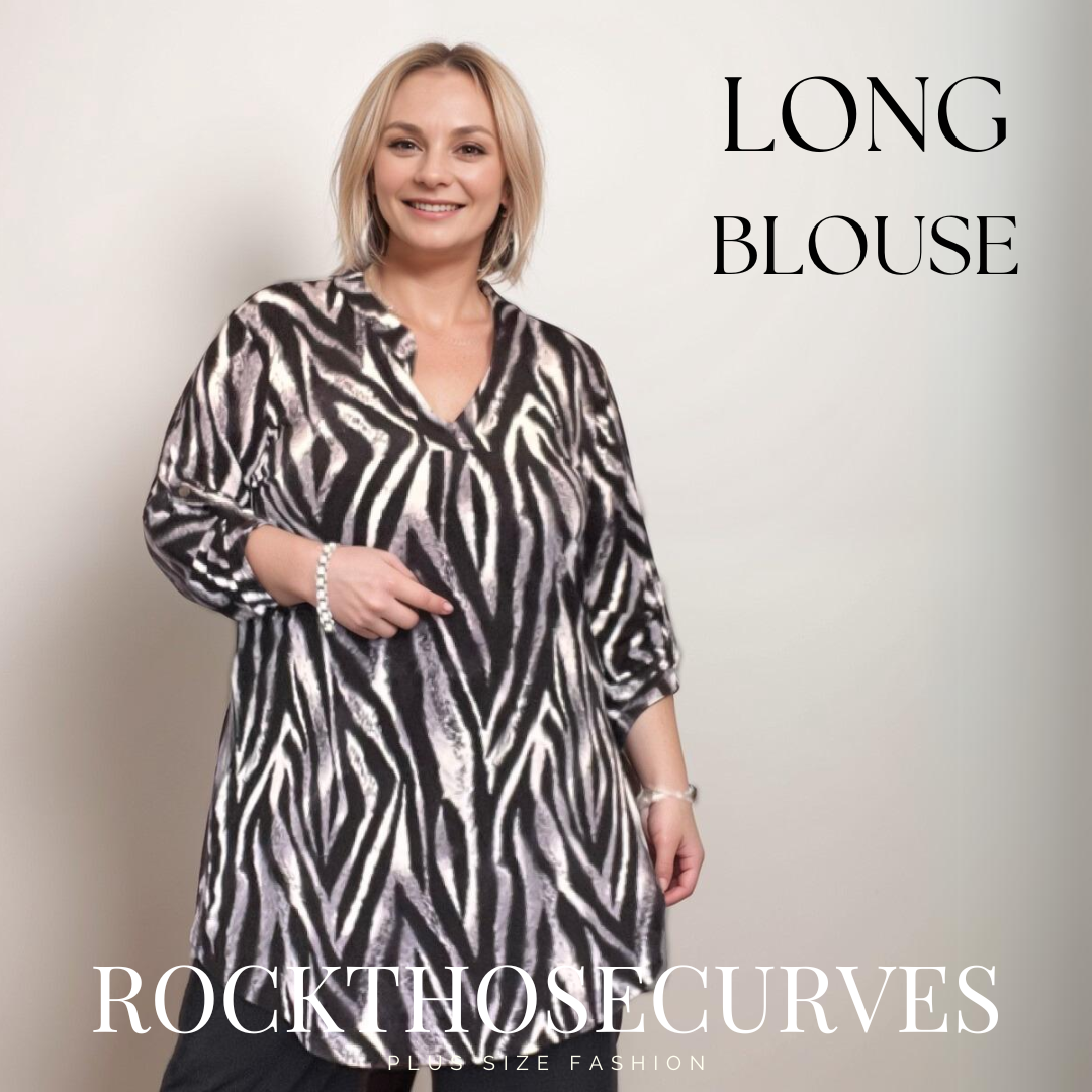 ROCKTHOSECURVES BUTTON SLEEVE LOOSE FIT LONG DIPPED HEM TOP