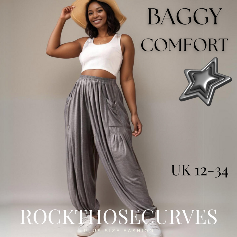 CHARCOAL BAGGY FIT HAREM PANTS WITH FRONT POCKETS