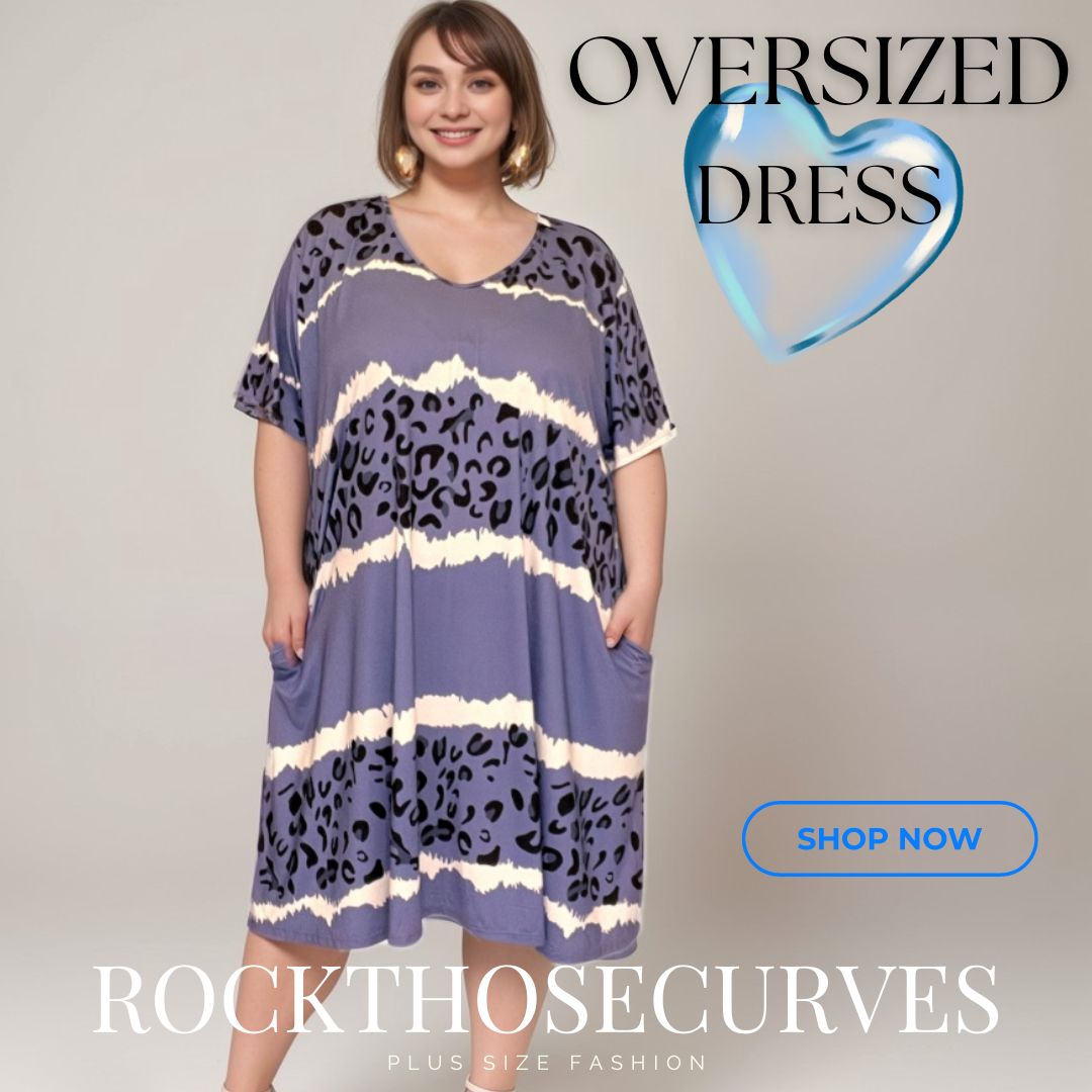 ROCKTHOSECURVES LEOPARD PANEL V NECK SWING DRESS WITH POCKETS