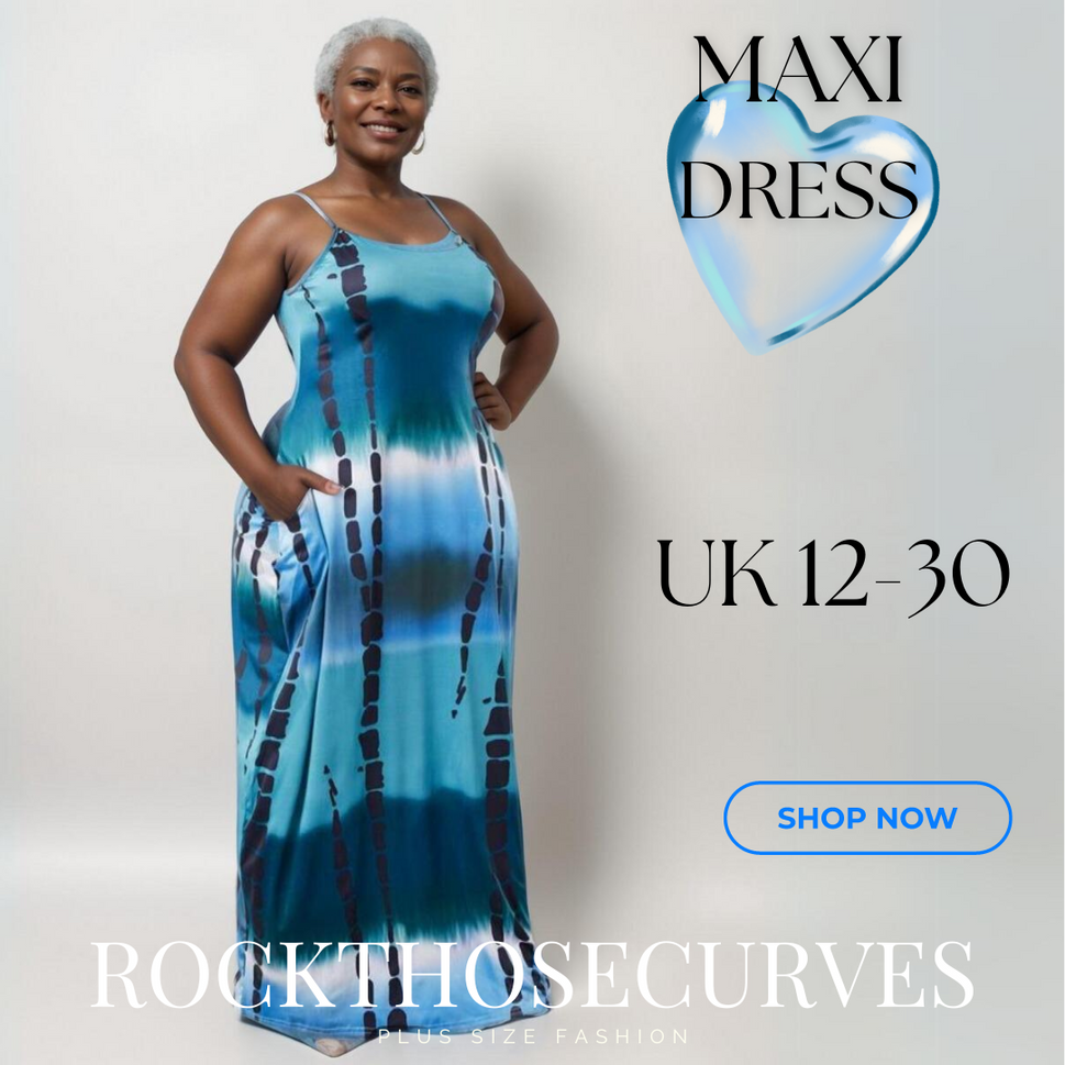 ROCKTHOSECURVES STRAPPY TIE DYE POCKET SIDE STRETCHY MAXI DRESSTurquoise / UK 12-14