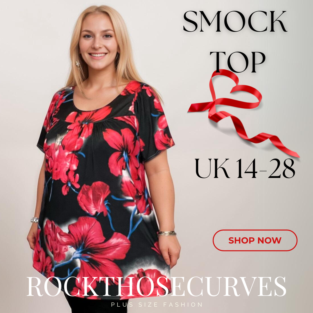 ROCKTHOSECURVES BRIGHT BOLD FLORAL SHORT SLEEVE A-LINE SMOCK TOP