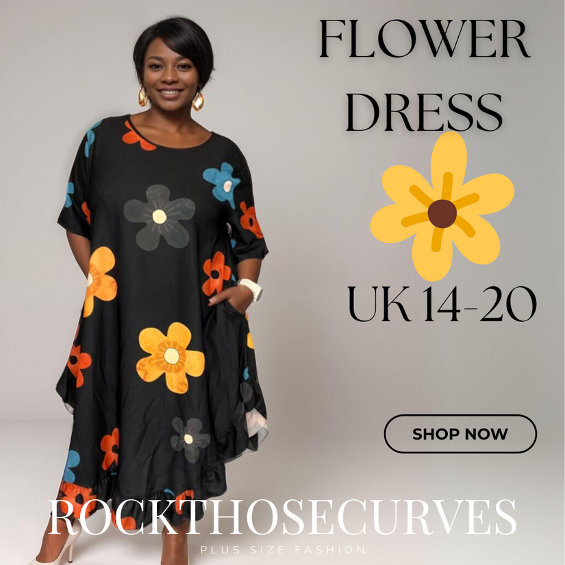 Plus‑Size Flower Print Frilled Dipped Hem Short Sleeve Dress