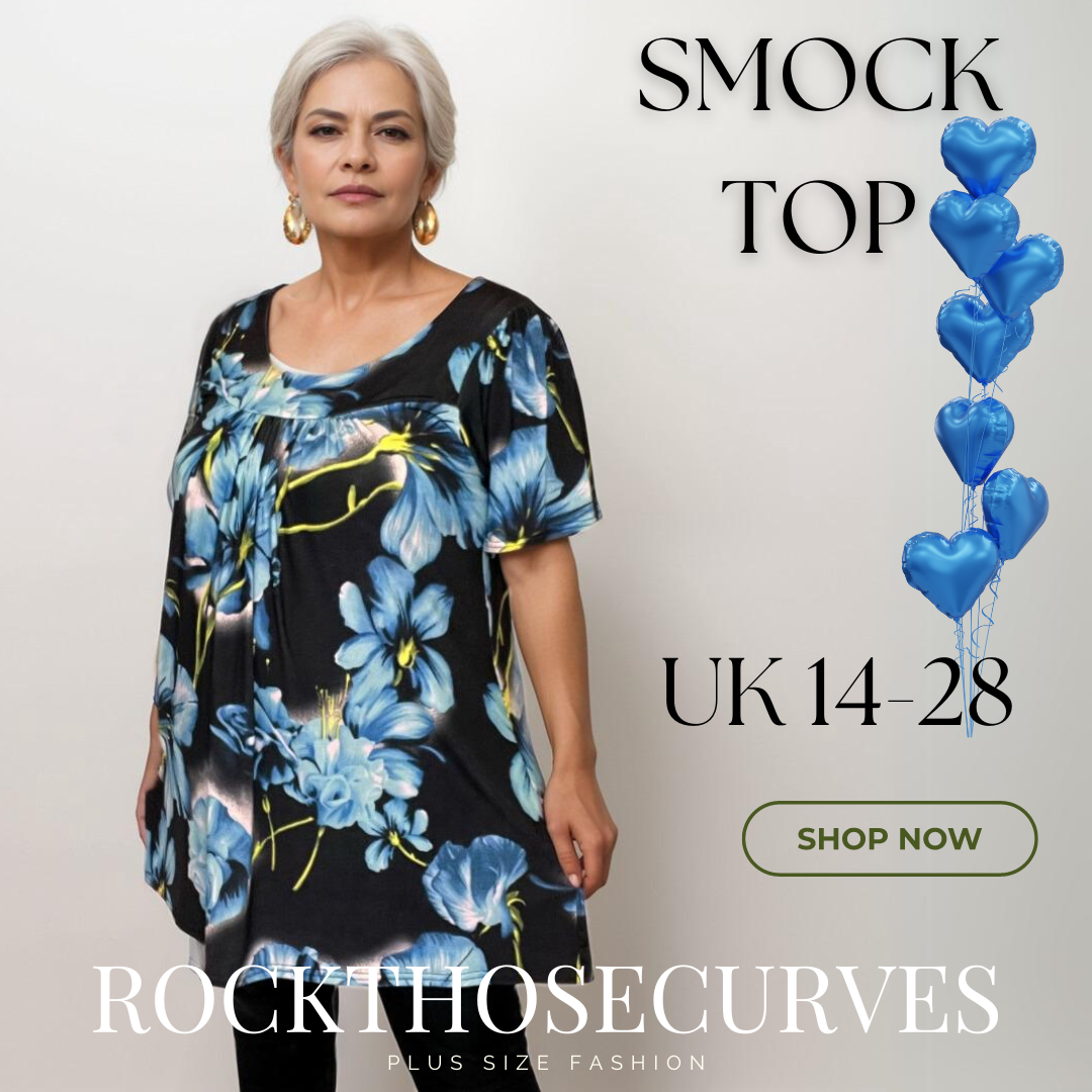 ROCKTHOSECURVES BRIGHT BOLD FLORAL SHORT SLEEVE A-LINE SMOCK TOP