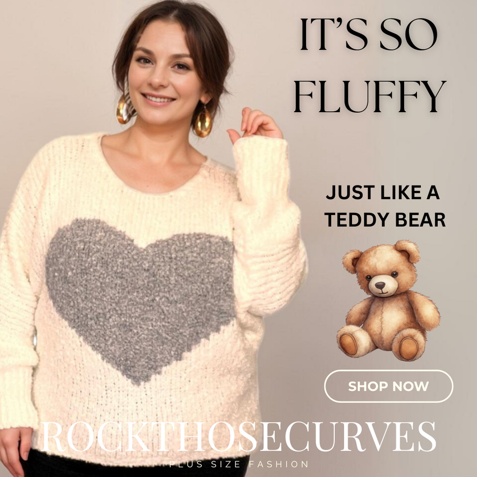 ROCKTHOSECURVES CREAM SOFT FLUFFY JUMPER WITH GREY HEARTCREAM / UK 12-14