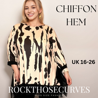 ROCKTHOSECURVES SPLASH EFFECT 3/4 SLEEVE TOP WITH CHIFFON HANKY HEM