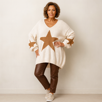 Oversized V-Neck Knitted Jumper with Stars