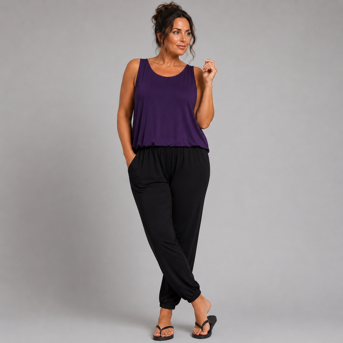 Two Colour Sleeveless Jumpsuit with Side Pockets