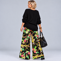 Black Yellow Tropical High Waist Palazzo Trousers