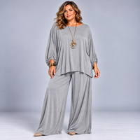 Two Piece Loose Fit Palazzo Trousers + Batwing Top Outfit
