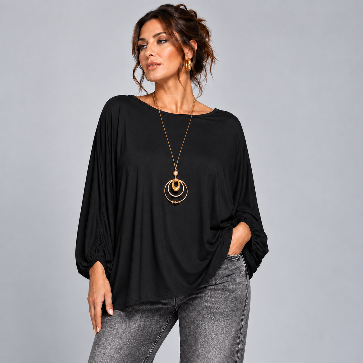 Oversized Batwing Blouse / Top with Necklace