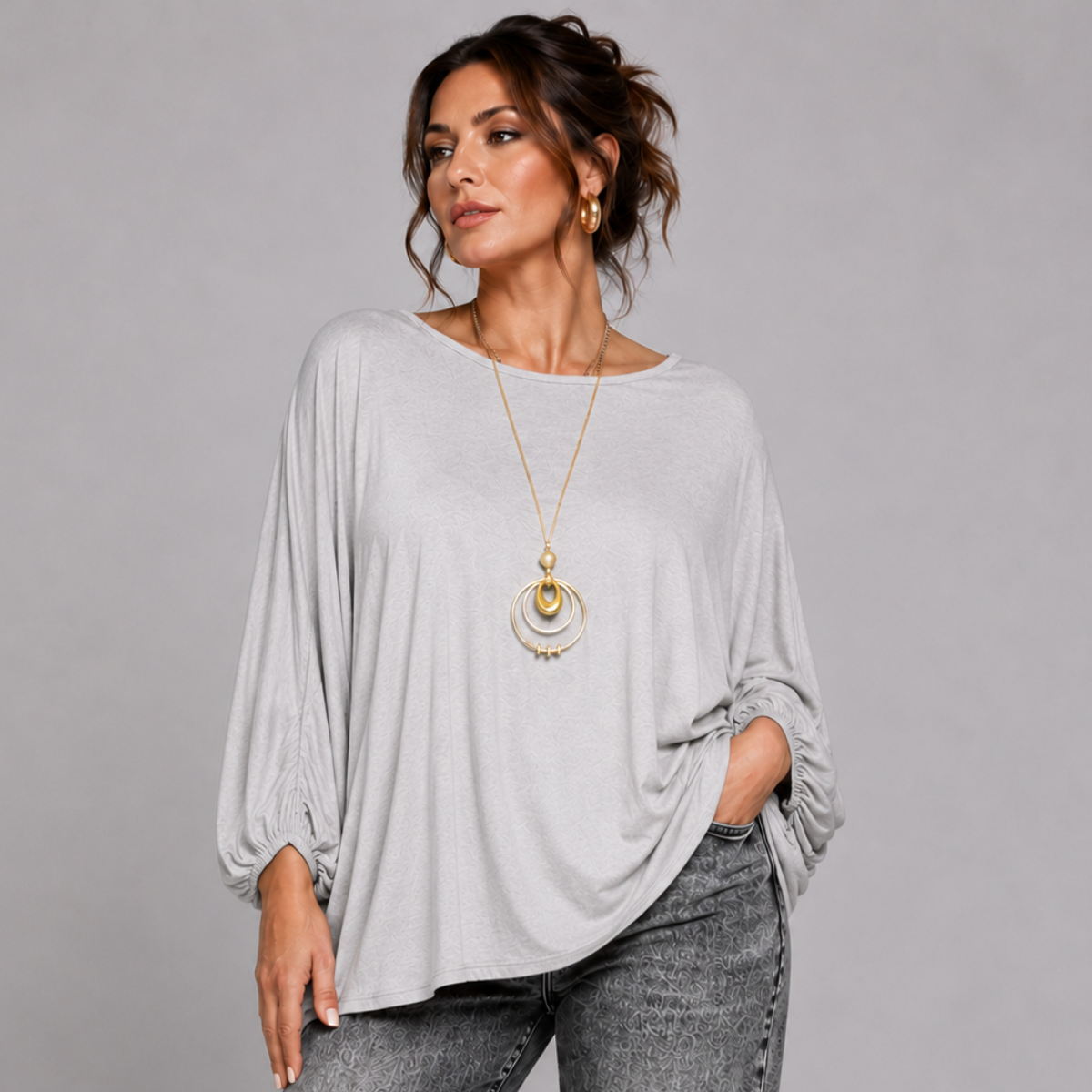Oversized Batwing Blouse / Top with Necklace