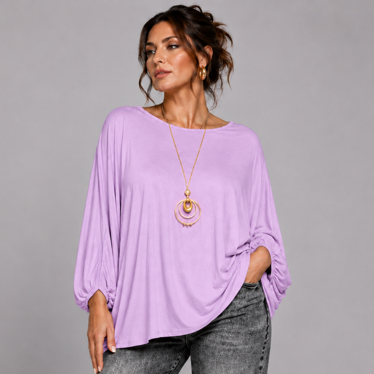 Oversized Batwing Blouse / Top with Necklace