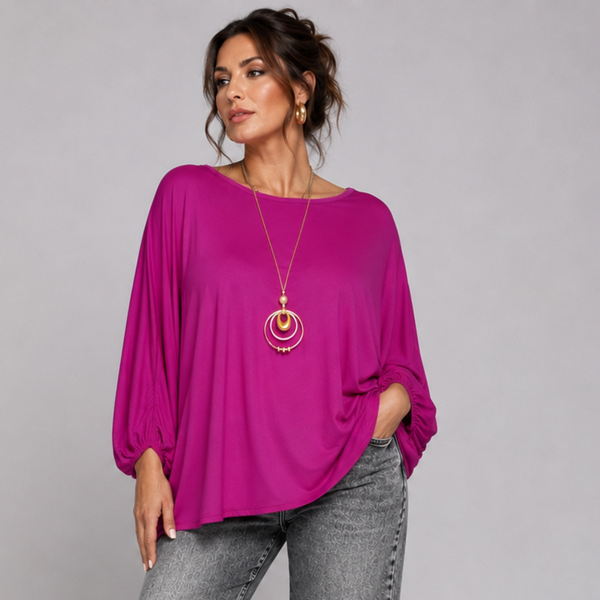 Oversized Batwing Blouse / Top with Necklace
