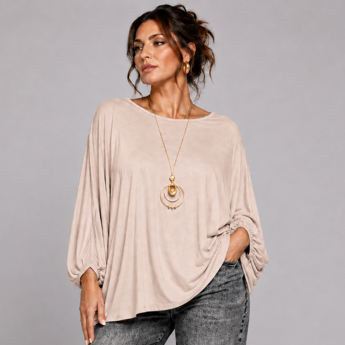 Oversized Batwing Blouse / Top with Necklace