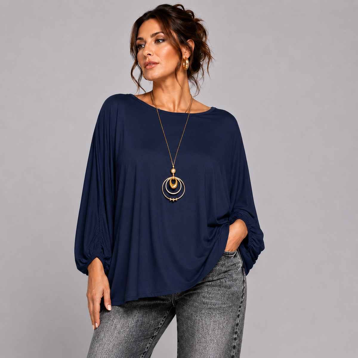 Oversized Batwing Blouse / Top with Necklace