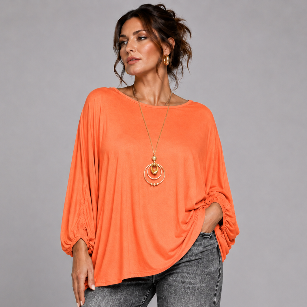 Oversized Batwing Blouse / Top with Necklace