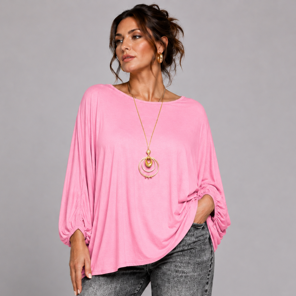 Oversized Batwing Blouse / Top with Necklace