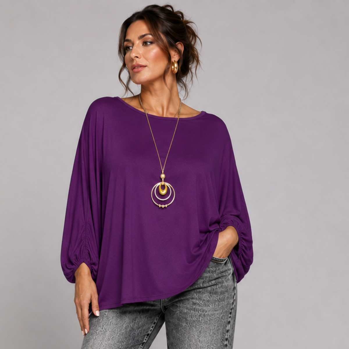 Oversized Batwing Blouse / Top with Necklace