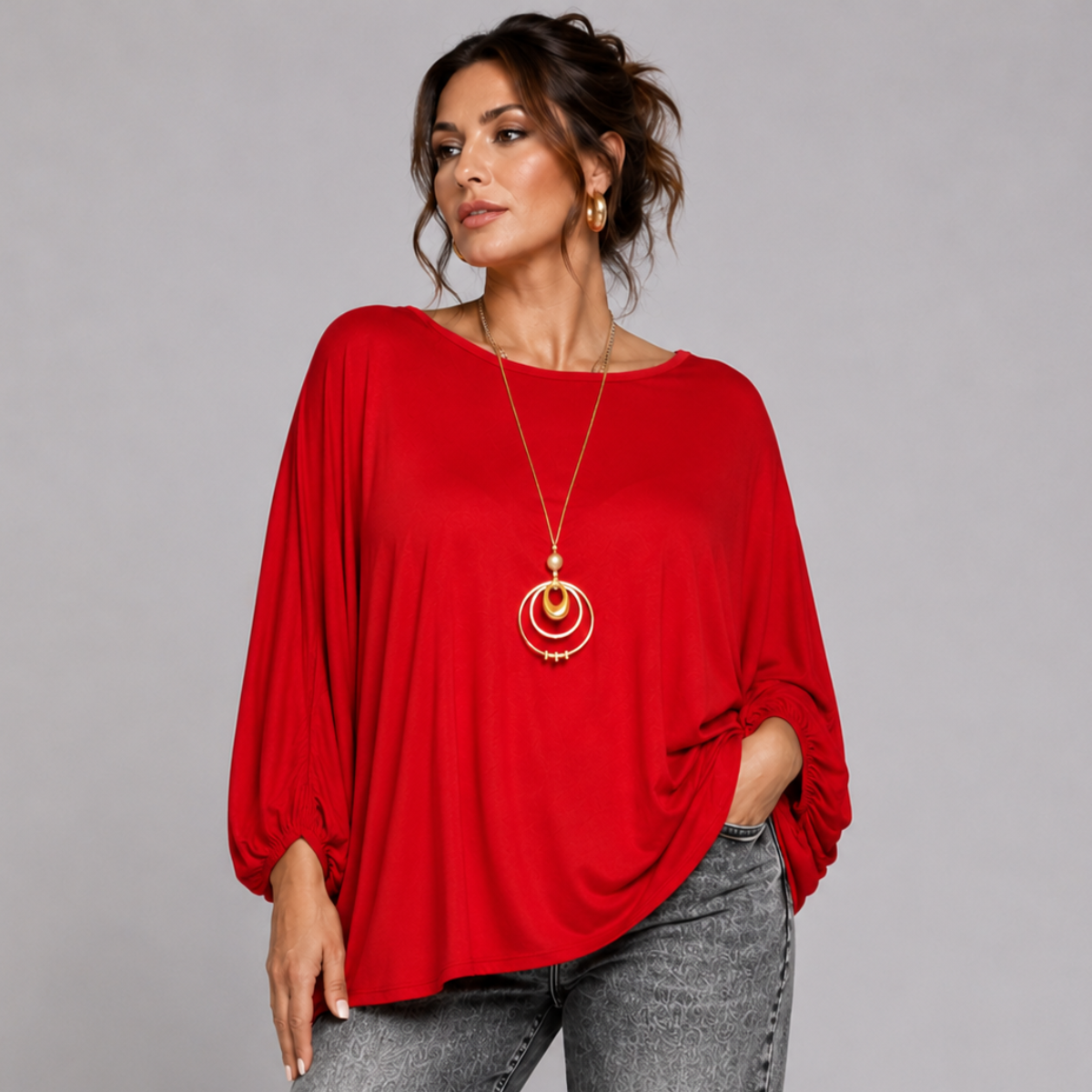 Oversized Batwing Blouse / Top with Necklace