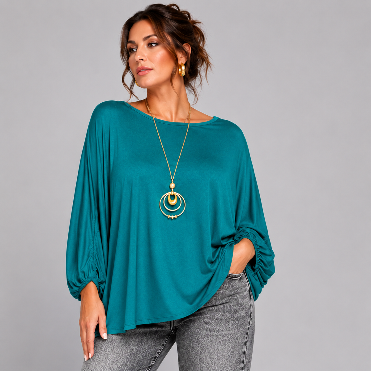 Oversized Batwing Blouse / Top with Necklace