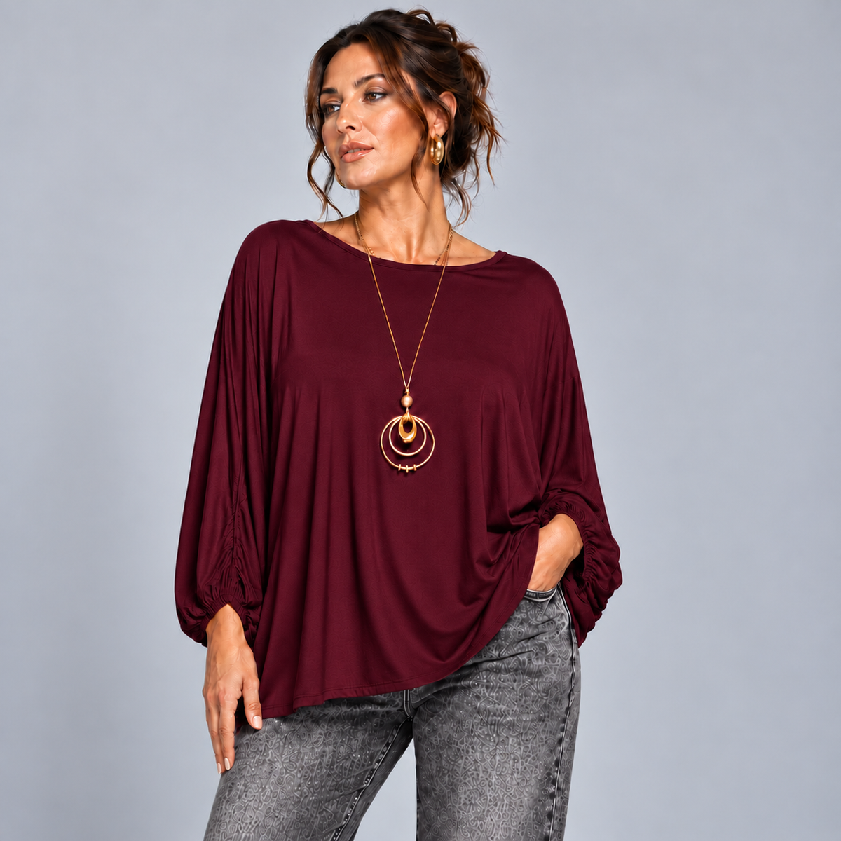 Oversized Batwing Blouse / Top with Necklace