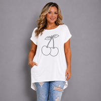Cherries Dipped-Hem Neon T-Shirt with Side Pockets