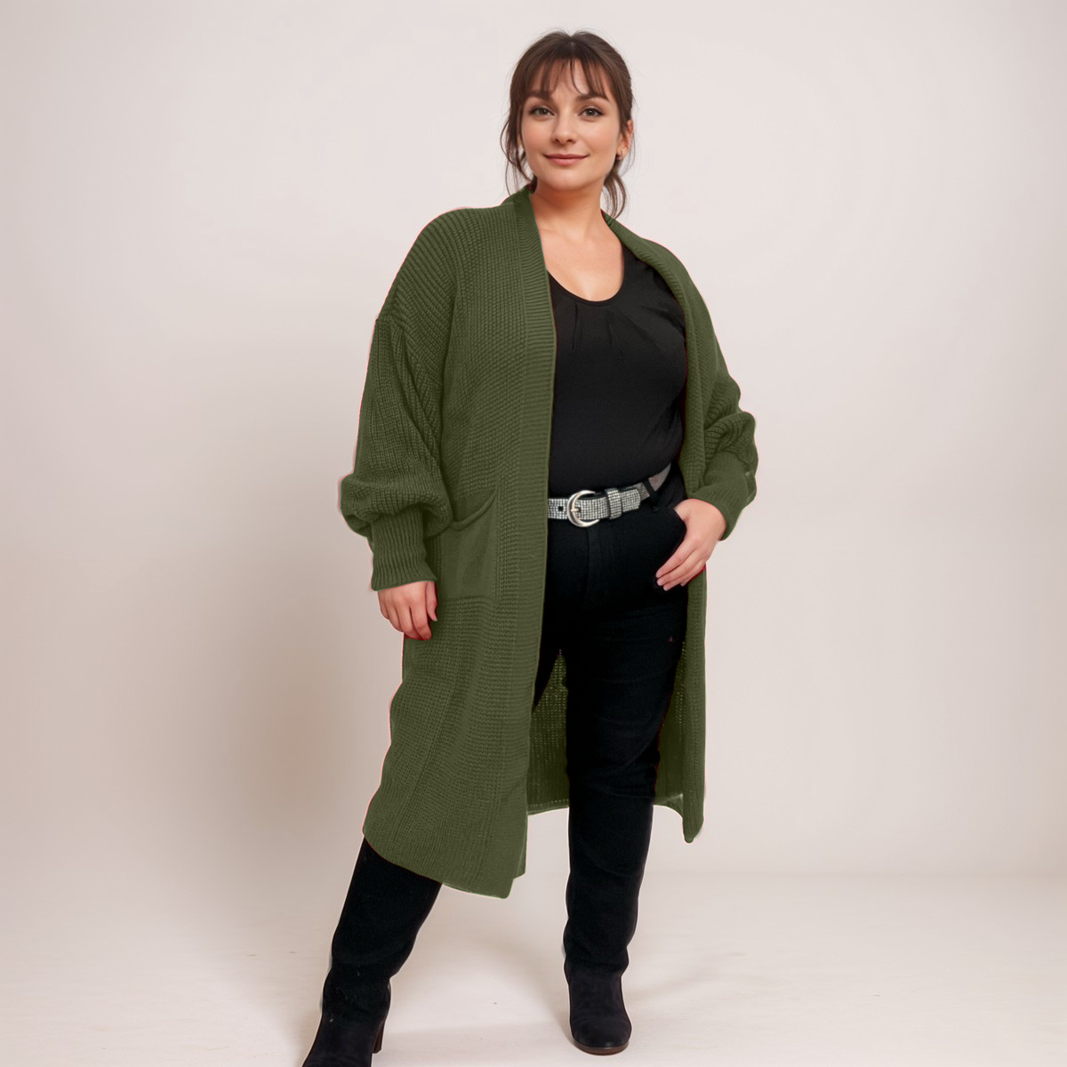 KNITTED DUSTER CARDIGAN WITH FRONT POCKETS